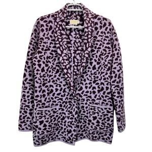 NATION LTD Kelly Blazer Leopard Cardigan Sweater Purple XS